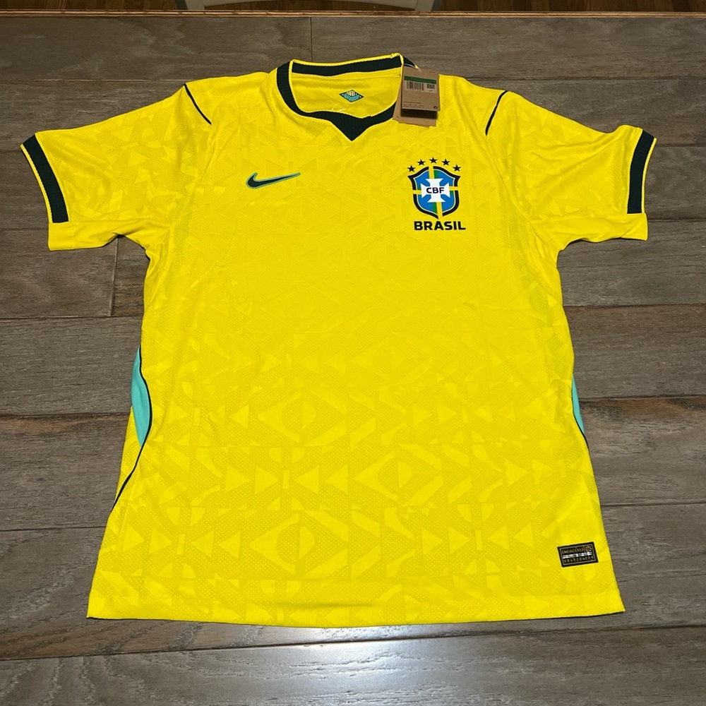 Nike Yellow Brazil Soccer Jersey with Green Details